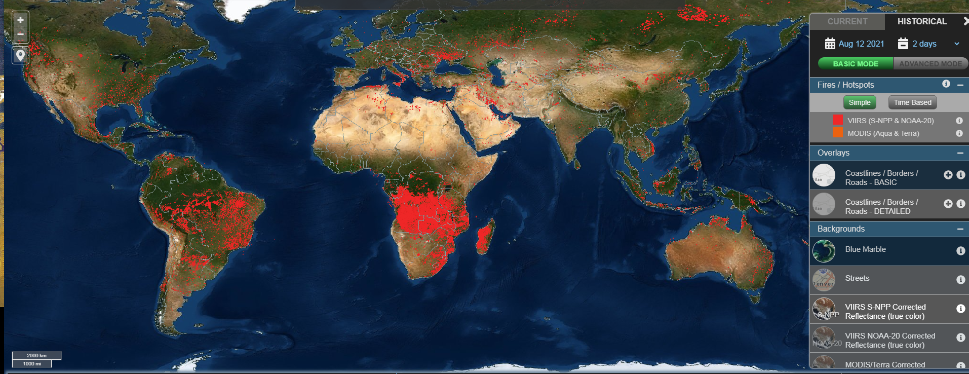 NASA has published a map of fires on Earth