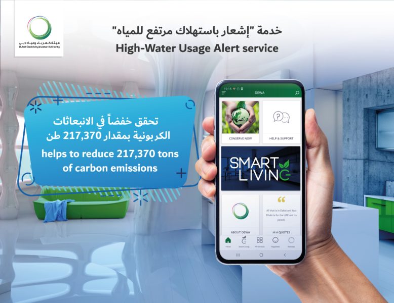 DEWA’s High-Water Usage Alert service helps to reduce 217,370 tons of carbon emissions